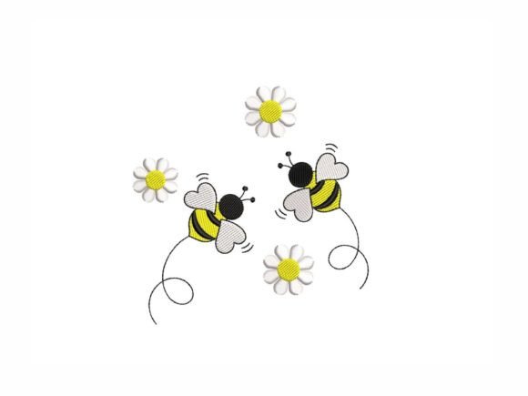 Bees and Daisies Embroidery Design