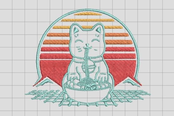 Cat Ramen Kawaii Embroidery Design