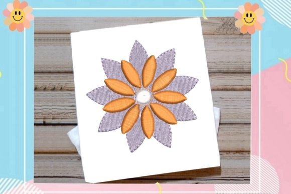 Purple-Orange Flower Embroidery Design