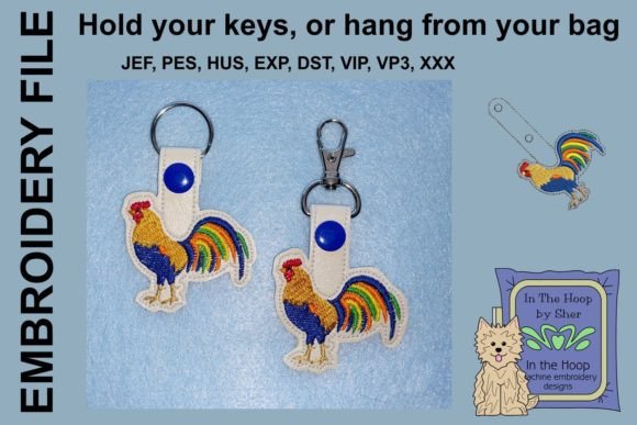 Rooster Key Fob Embroidery Design
